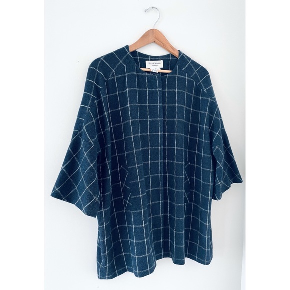 HELENE BERMAN LONDON 🍁 WOOL BLEND KIMONO COAT NAVY & WHITE LARGE CHECK - Picture 9 of 15